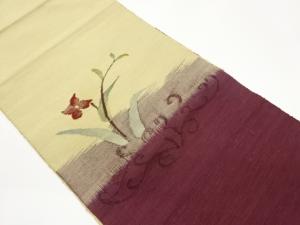 唐草に花葉模様織出し名古屋帯